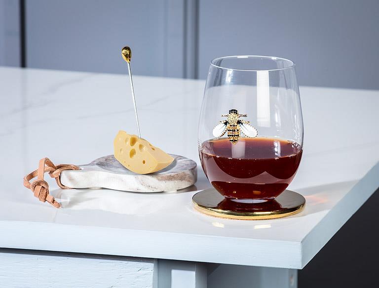 Stemless Wine Glass with Jewelled Bee