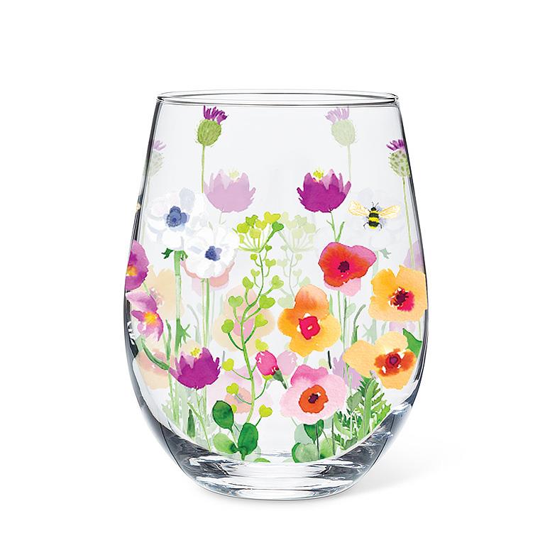 Stemless Bee Garden Wine Glass Goblet