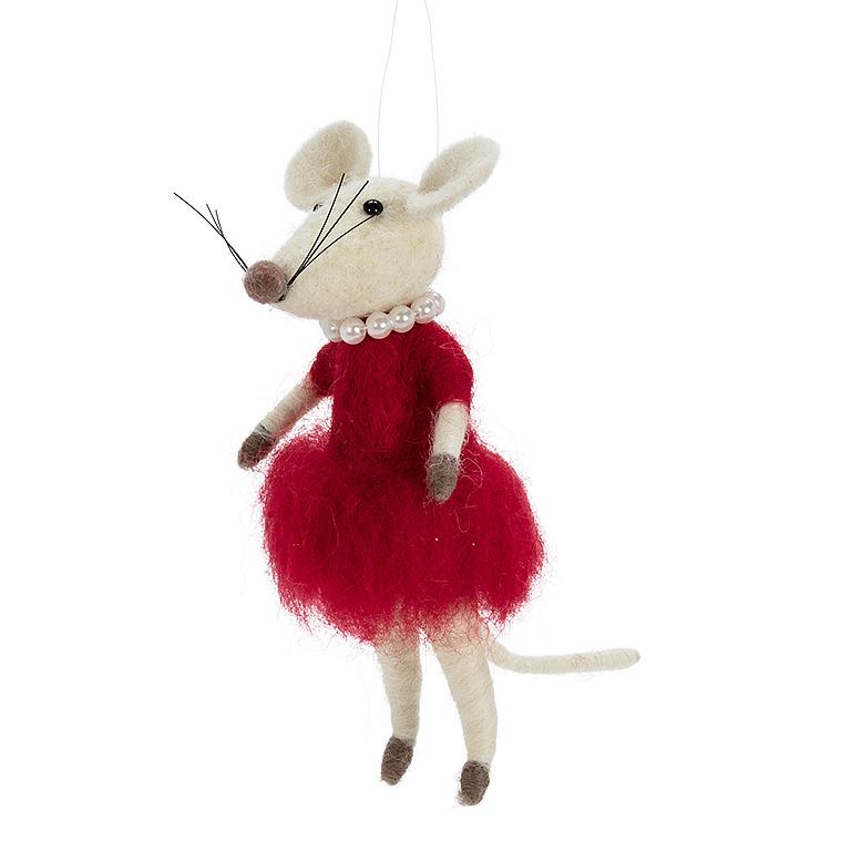Mouse in Red Dress and Pearls Ornament 6"