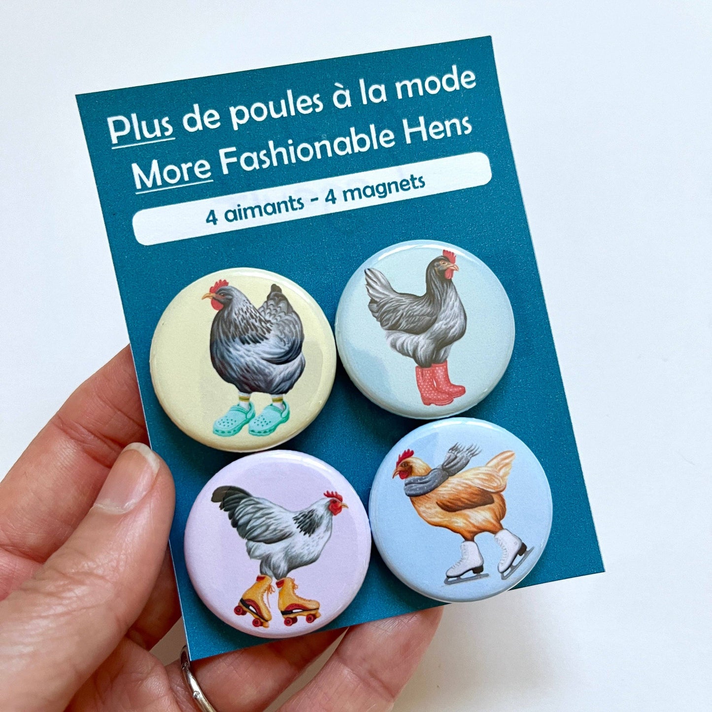 NEW - More Fashionable Hens Fridge Magnets (set of 4)