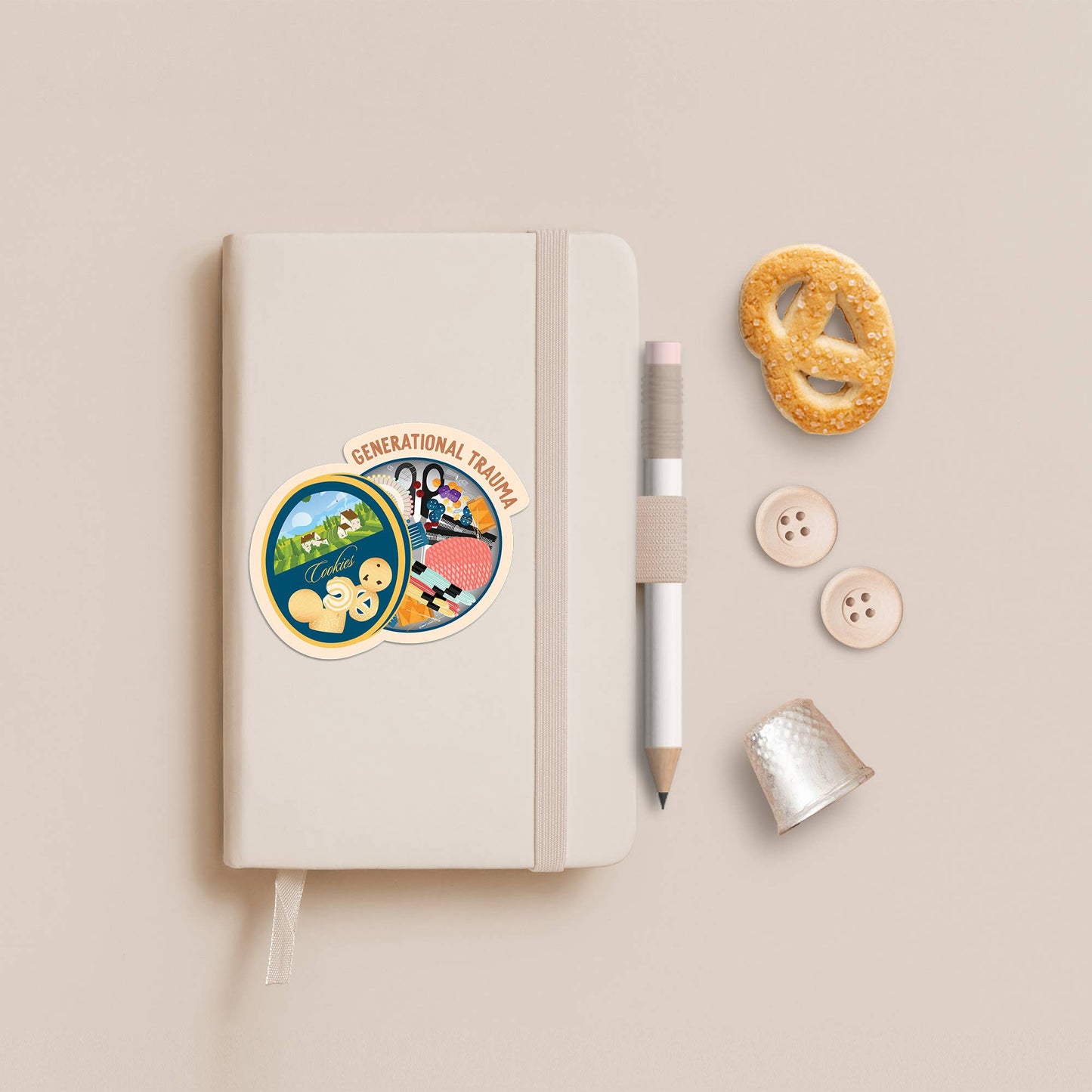 Cookie tin trauma vinyl sticker