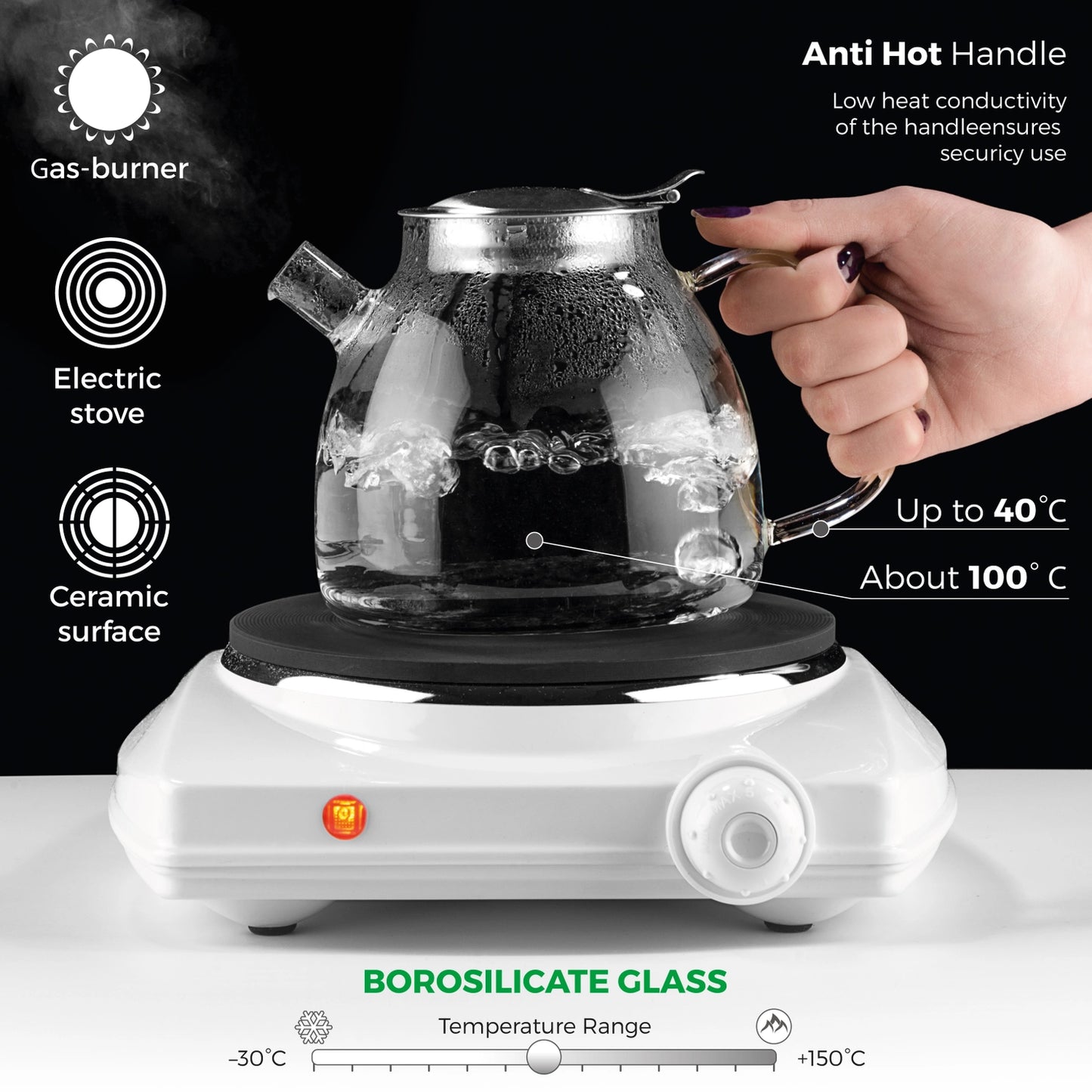 Glass Teapot and Kettle 37oz Stove Top Safe