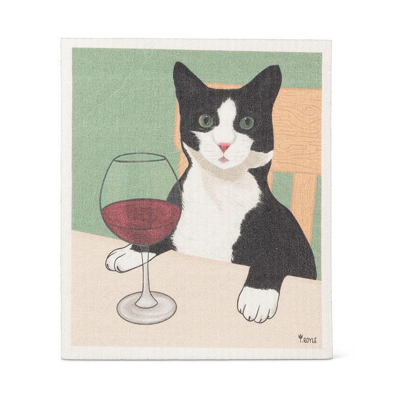 Cat With Wine Dish Cloth