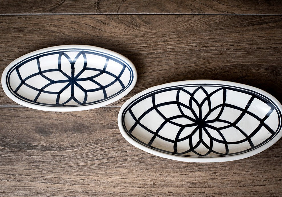 Large Oval Plates in Black and White