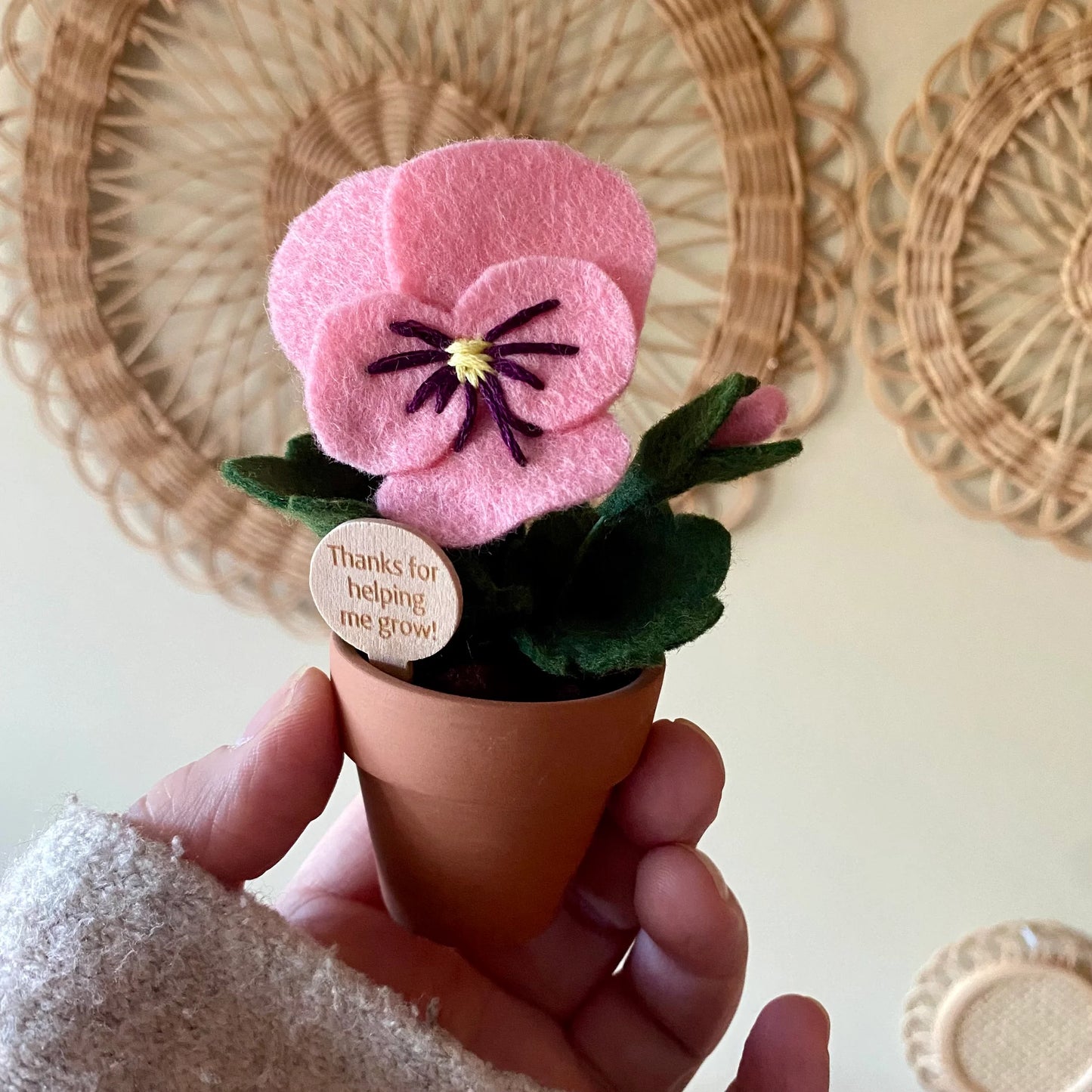 Felt Pansy in Terracotta Pot - Handmade in Ottawa