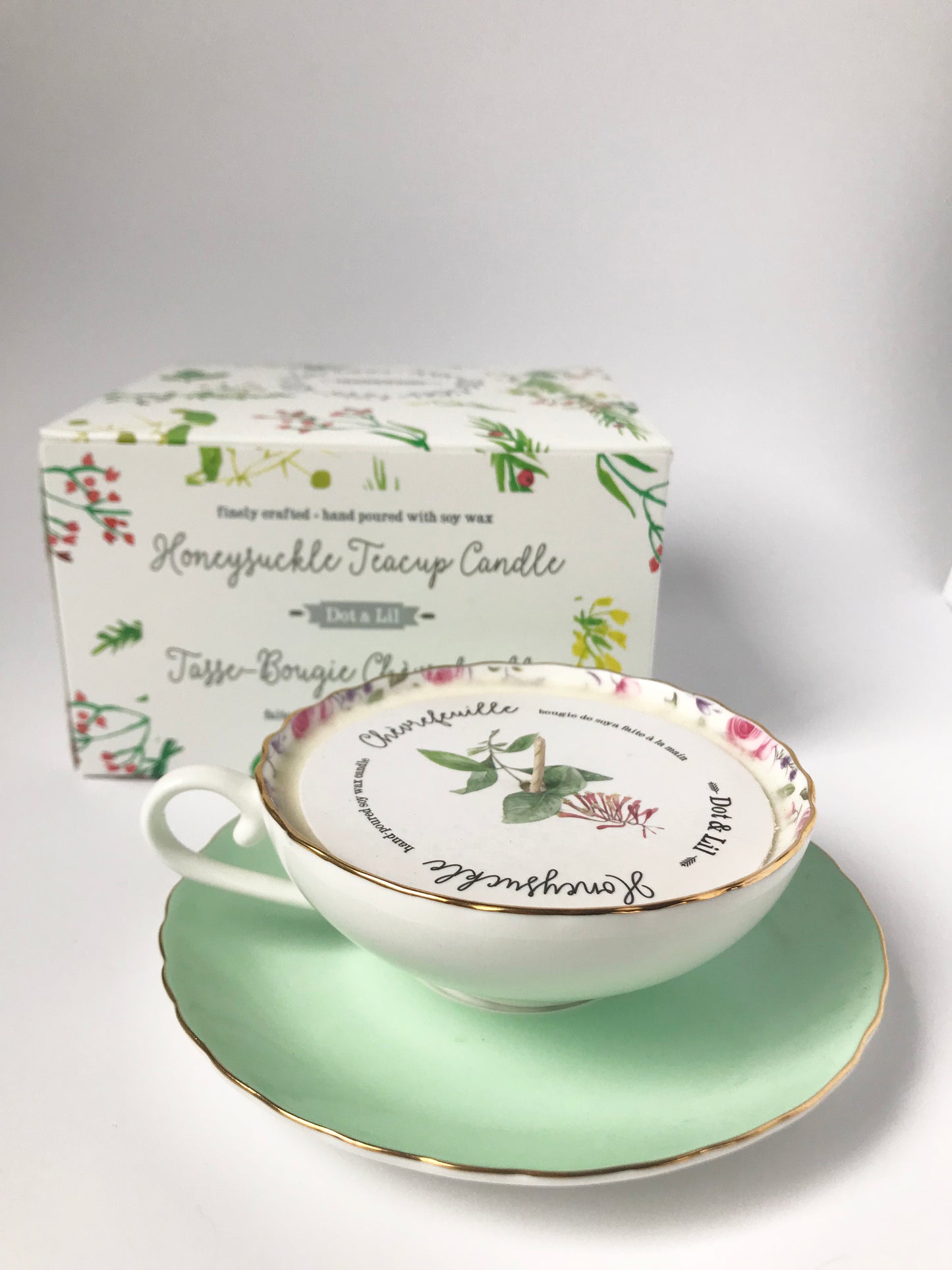 Porcelain Teacup Candle Honeysuckle - Dot and Lil