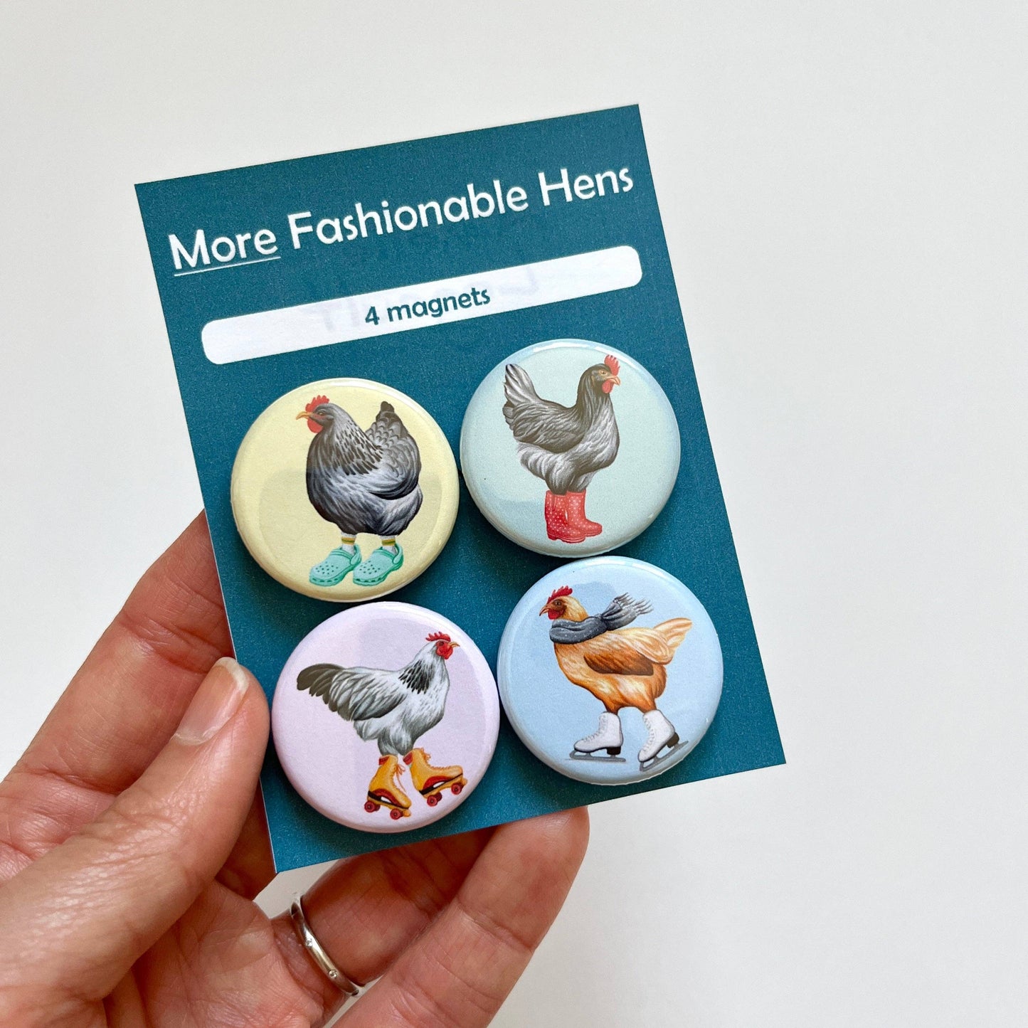 NEW - More Fashionable Hens Fridge Magnets (set of 4)