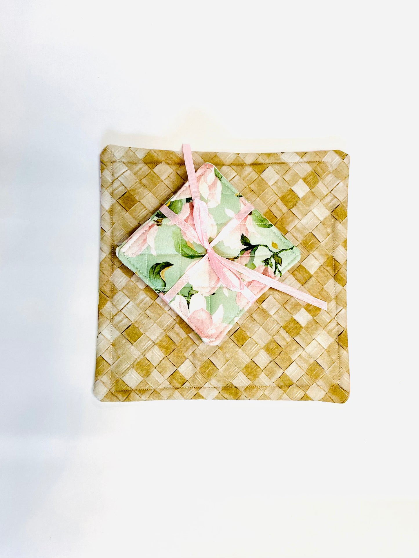Tabletop Protector Hot Pad and Coasters Set - Peonies - Silverthorn’s Unique Handmade Decor