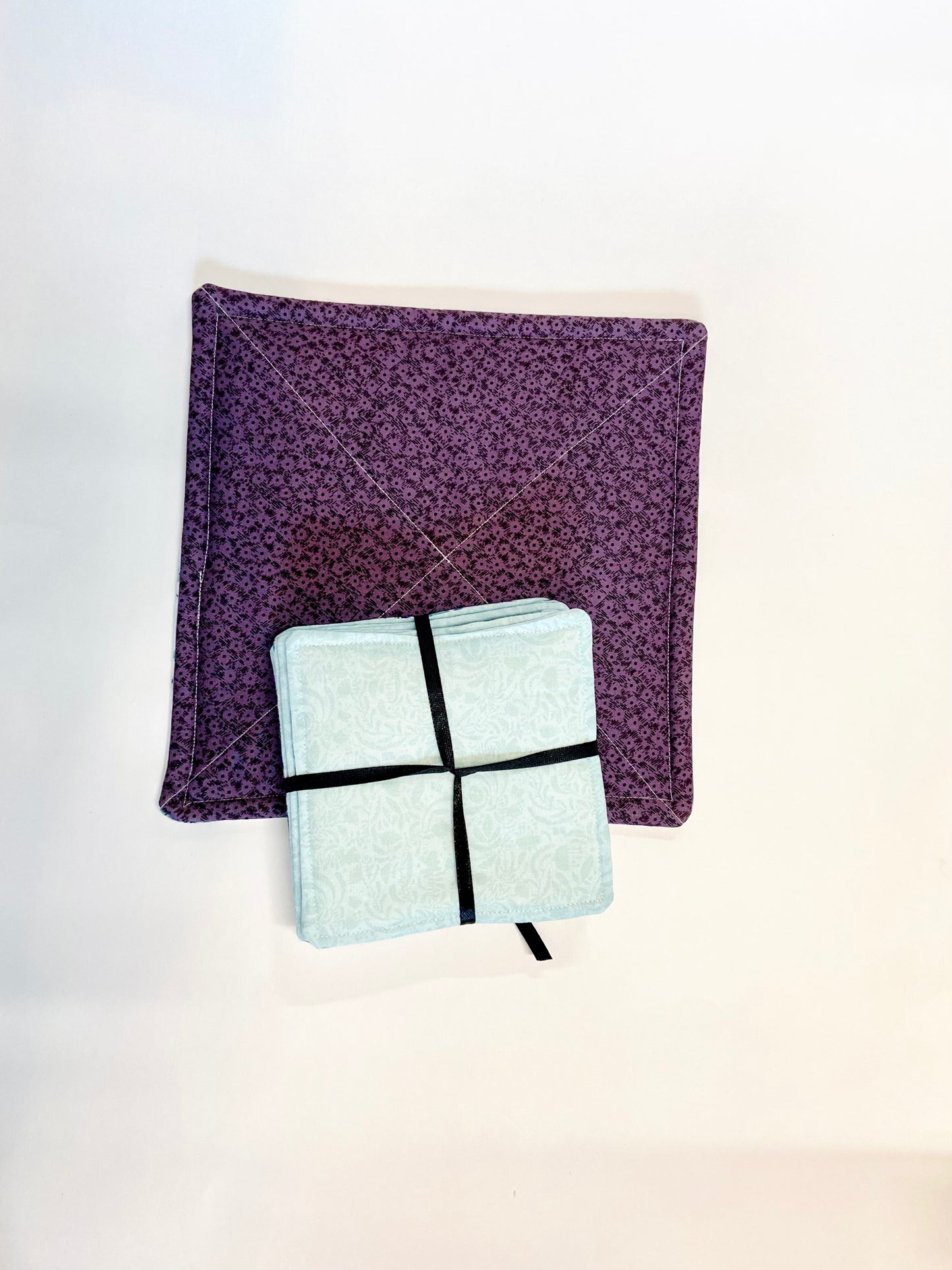 Tabletop Protector Hot Pad and Coasters Set - Purples and Pinks - Silverthorn’s Unique Handmade Decor