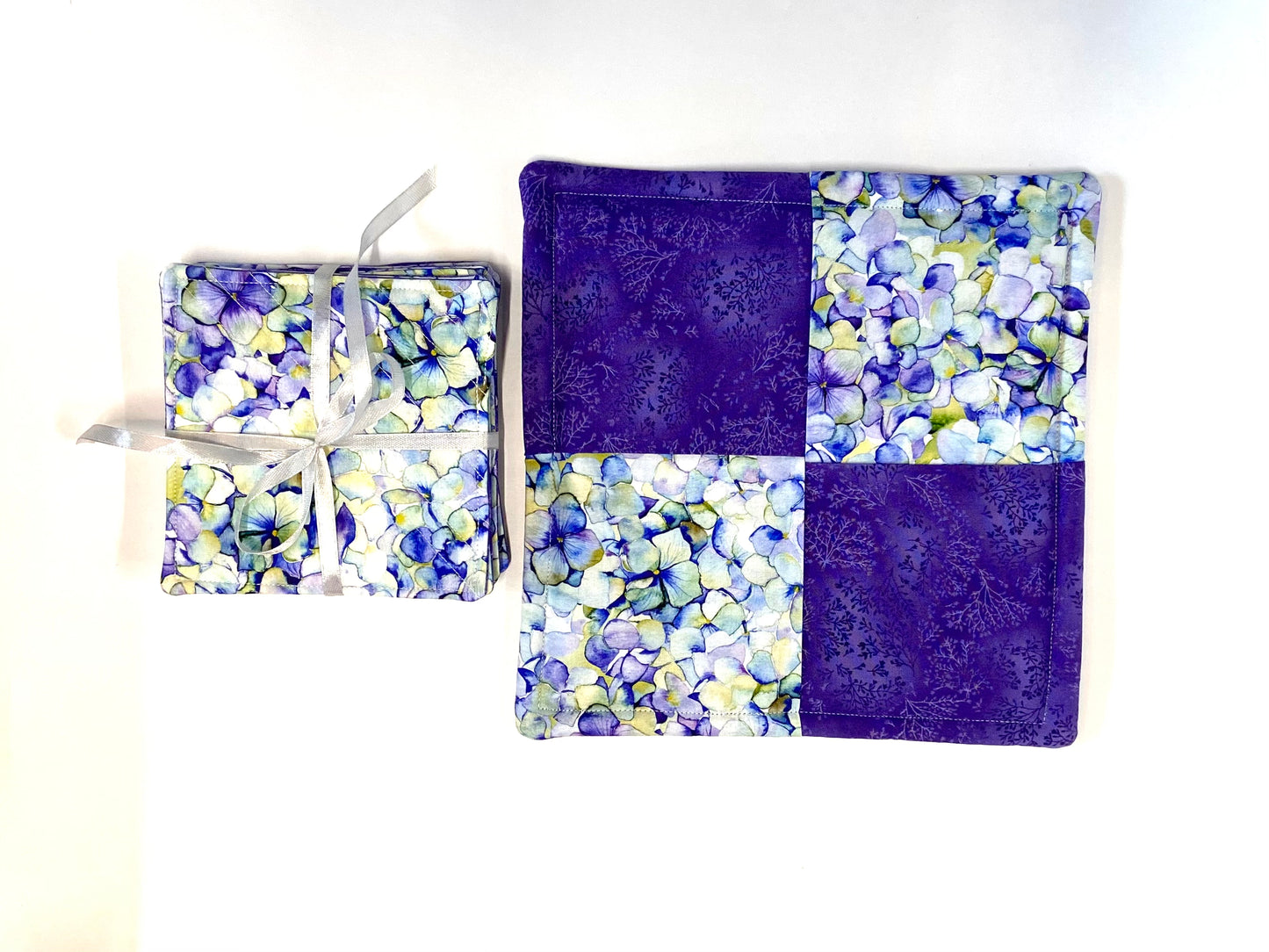 Tabletop Protector Hot Pad and Coasters Set - Purples and Pinks - Silverthorn’s Unique Handmade Decor