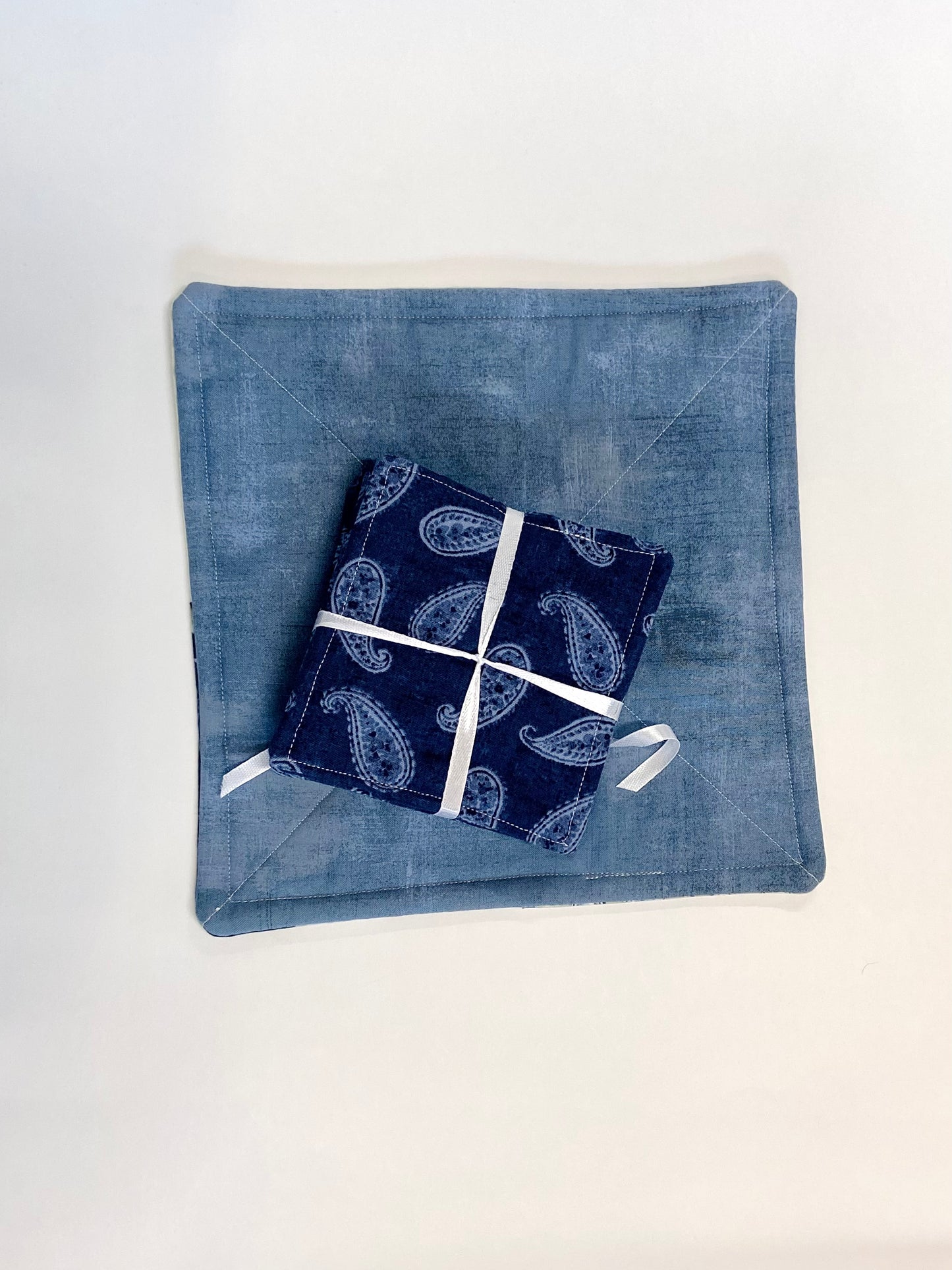 Tabletop Protector Hot Pad and Coasters Set - Blues and Greens - Silverthorn’s Unique Handmade Decor