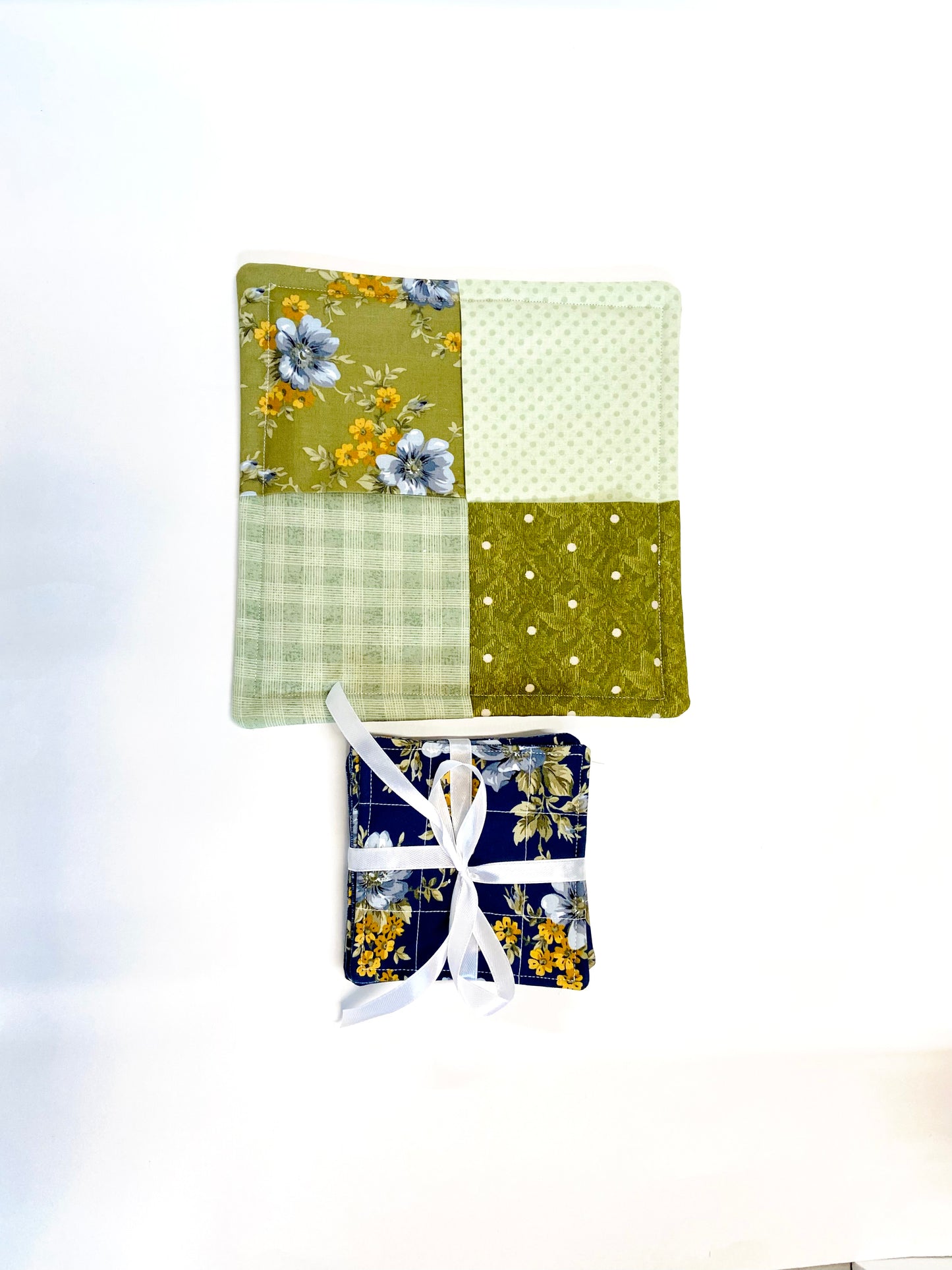 Tabletop Protector Hot Pad and Coasters Set - Blues and Greens - Silverthorn’s Unique Handmade Decor