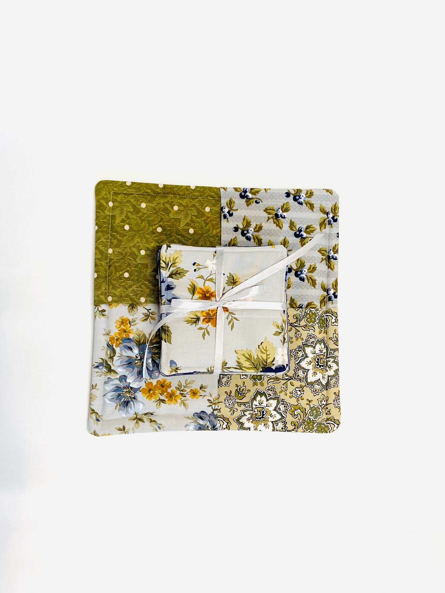 Tabletop Protector Hot Pad and Coasters Set - Blues and Greens - Silverthorn’s Unique Handmade Decor