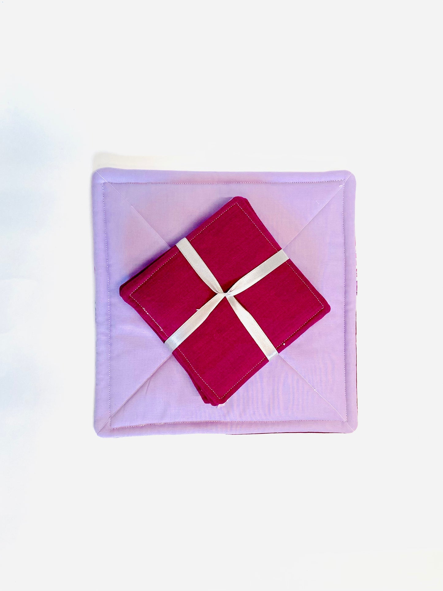 Tabletop Protector Hot Pad and Coasters Set - Purples and Pinks - Silverthorn’s Unique Handmade Decor