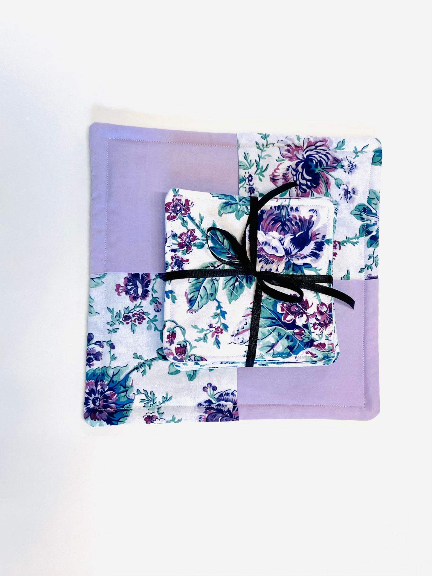 Tabletop Protector Hot Pad and Coasters Set - Purples and Pinks - Silverthorn’s Unique Handmade Decor