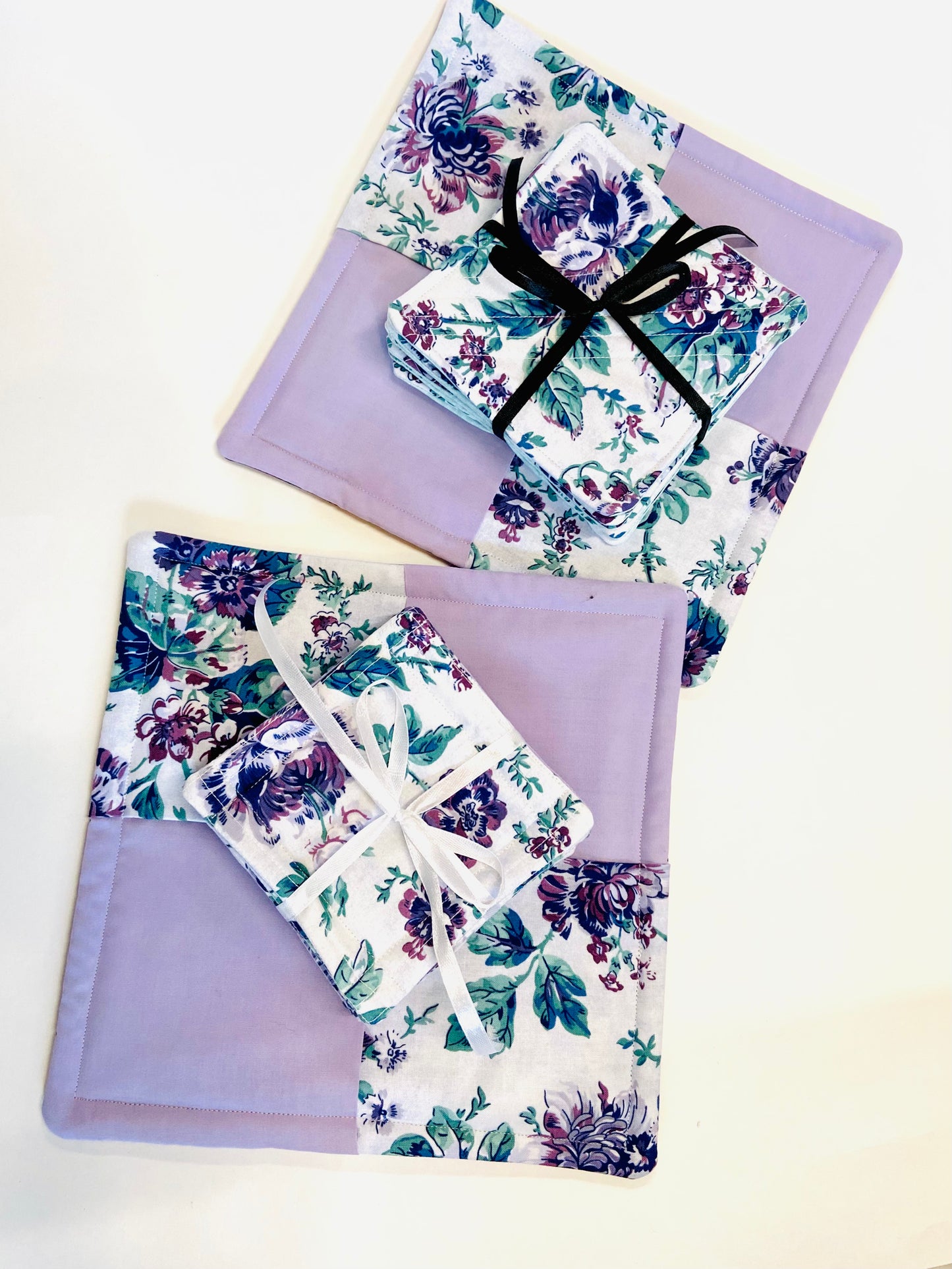 Tabletop Protector Hot Pad and Coasters Set - Purples and Pinks - Silverthorn’s Unique Handmade Decor