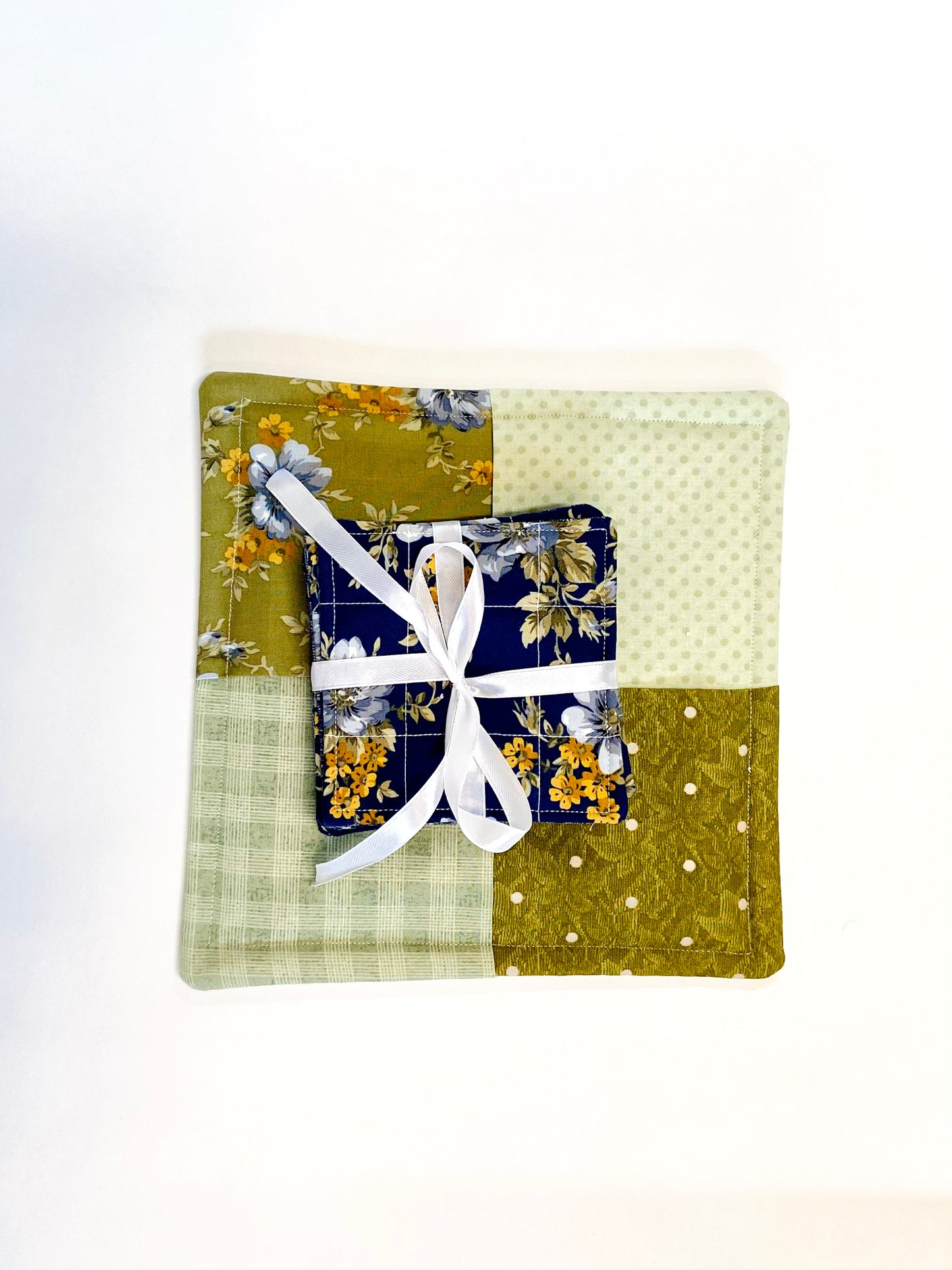 Tabletop Protector Hot Pad and Coasters Set - Blues and Greens - Silverthorn’s Unique Handmade Decor