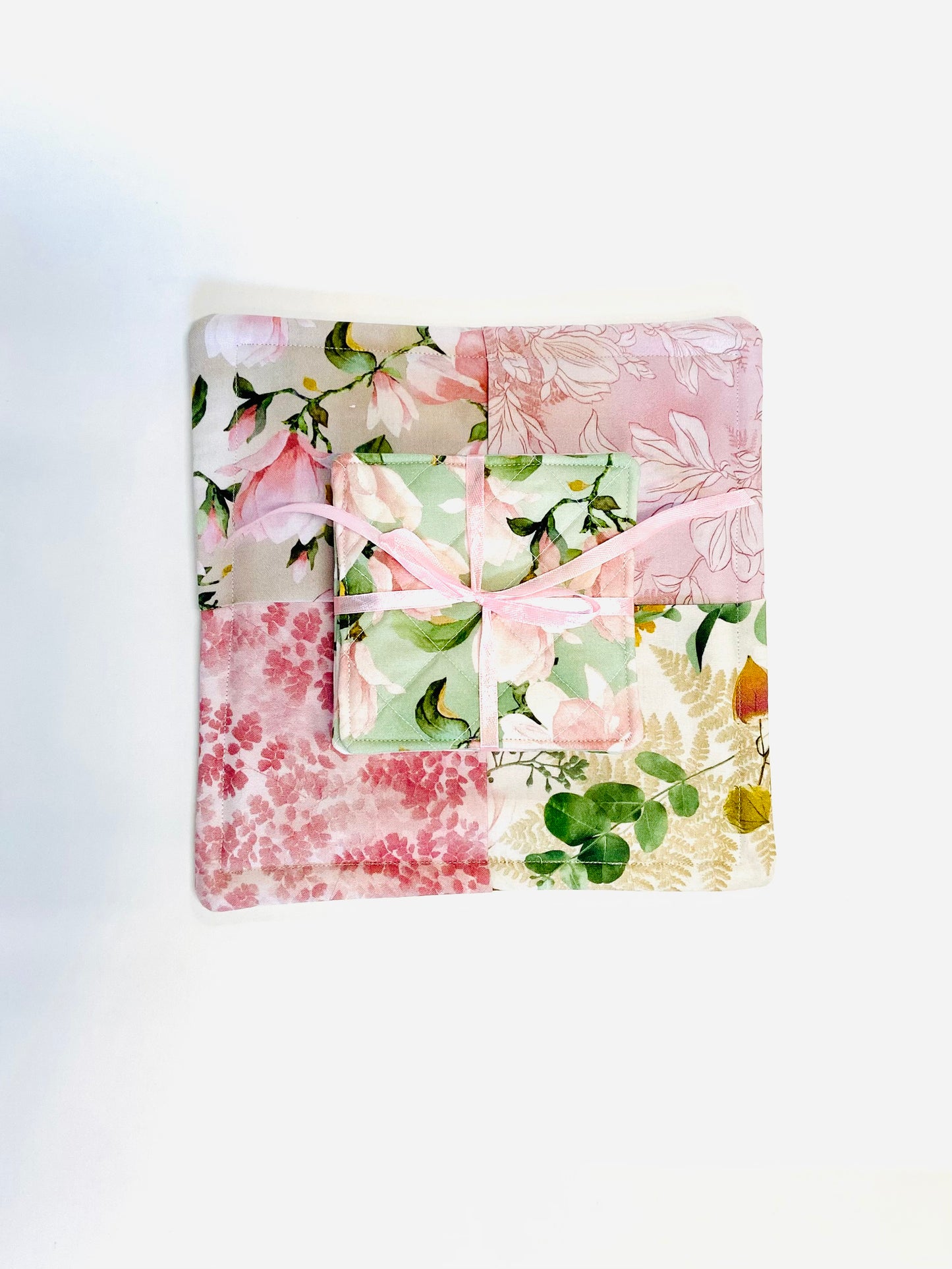 Tabletop Protector Hot Pad and Coasters Set - Peonies - Silverthorn’s Unique Handmade Decor