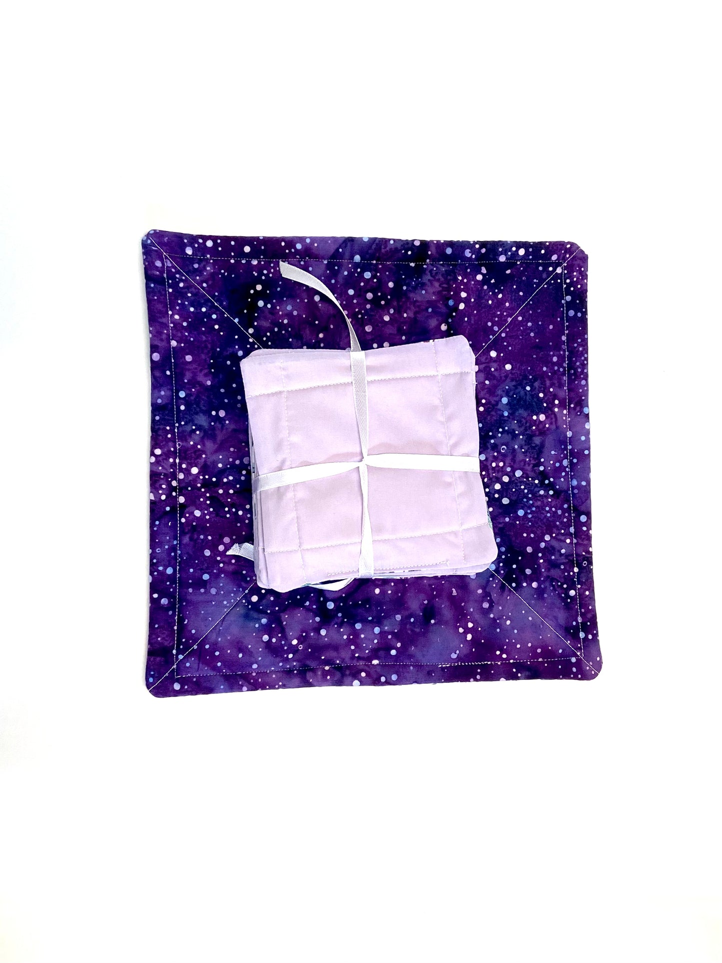Tabletop Protector Hot Pad and Coasters Set - Purples and Pinks - Silverthorn’s Unique Handmade Decor