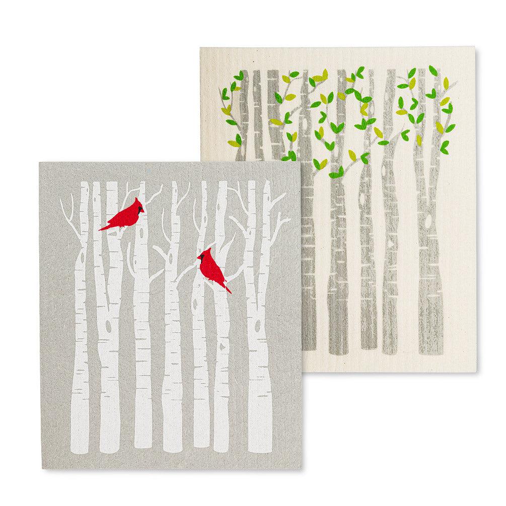 Swedish Dish Cloth Set - Cardinal in Tree