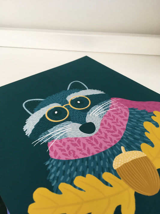 Reading Racoon Print