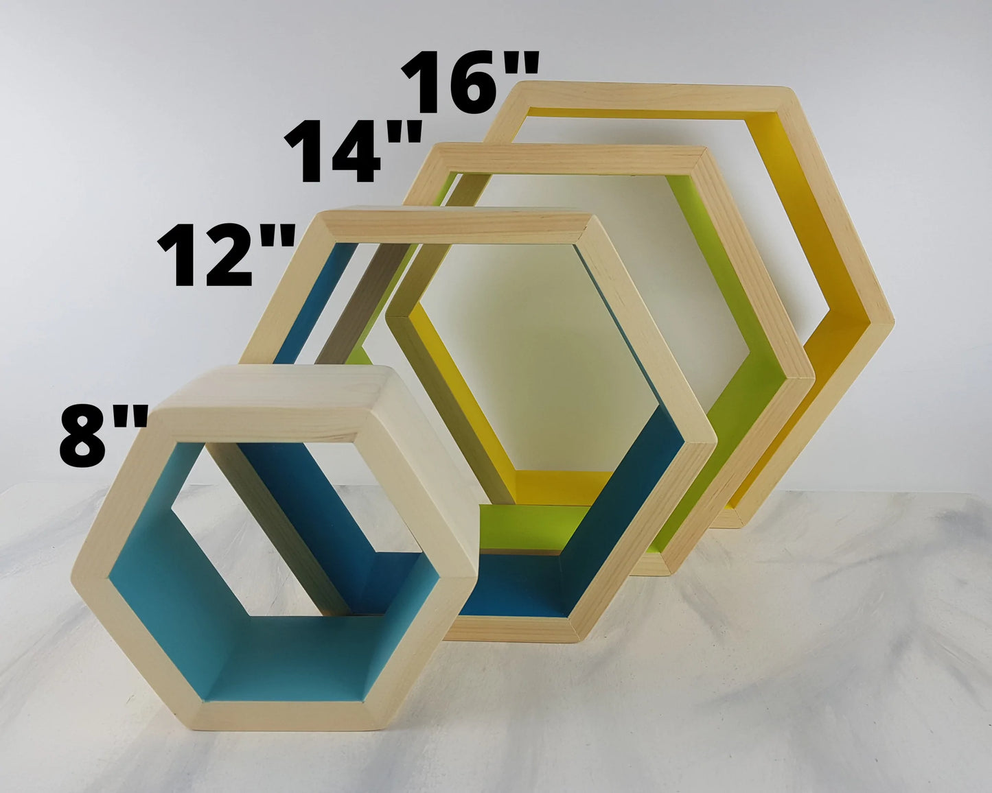 Floating Hexagon Shelf 14" Natural - Wood Chip Decor