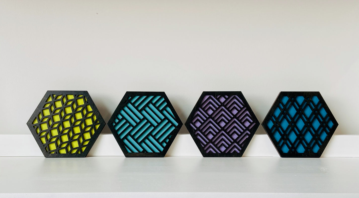 Geometric Black Coaster - Wood Chip Decor