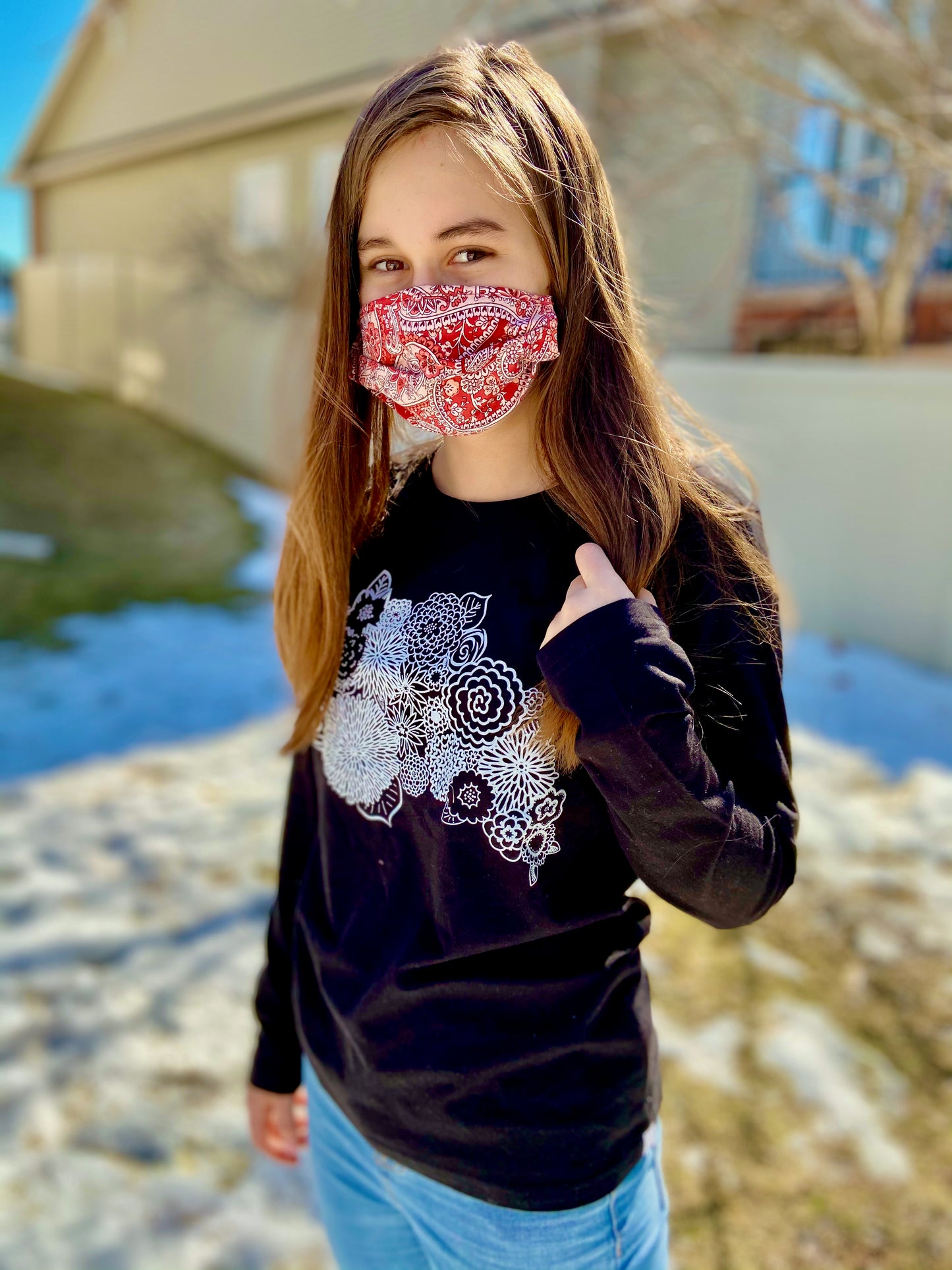 Bloom Tshirt Long Sleeve in Black - Kindred Apparel