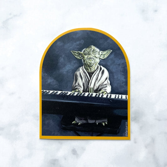 Yoda Playing the Piano vinyl art sticker - Kristin Fardy