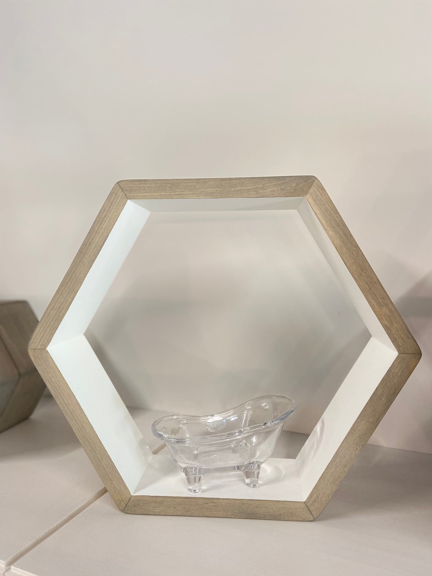 Floating Hexagon Shelf 14" Grey - Wood Chip Decor