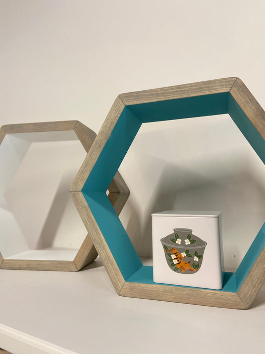 Floating Hexagon Shelf 12" Grey - Wood Chip Decor