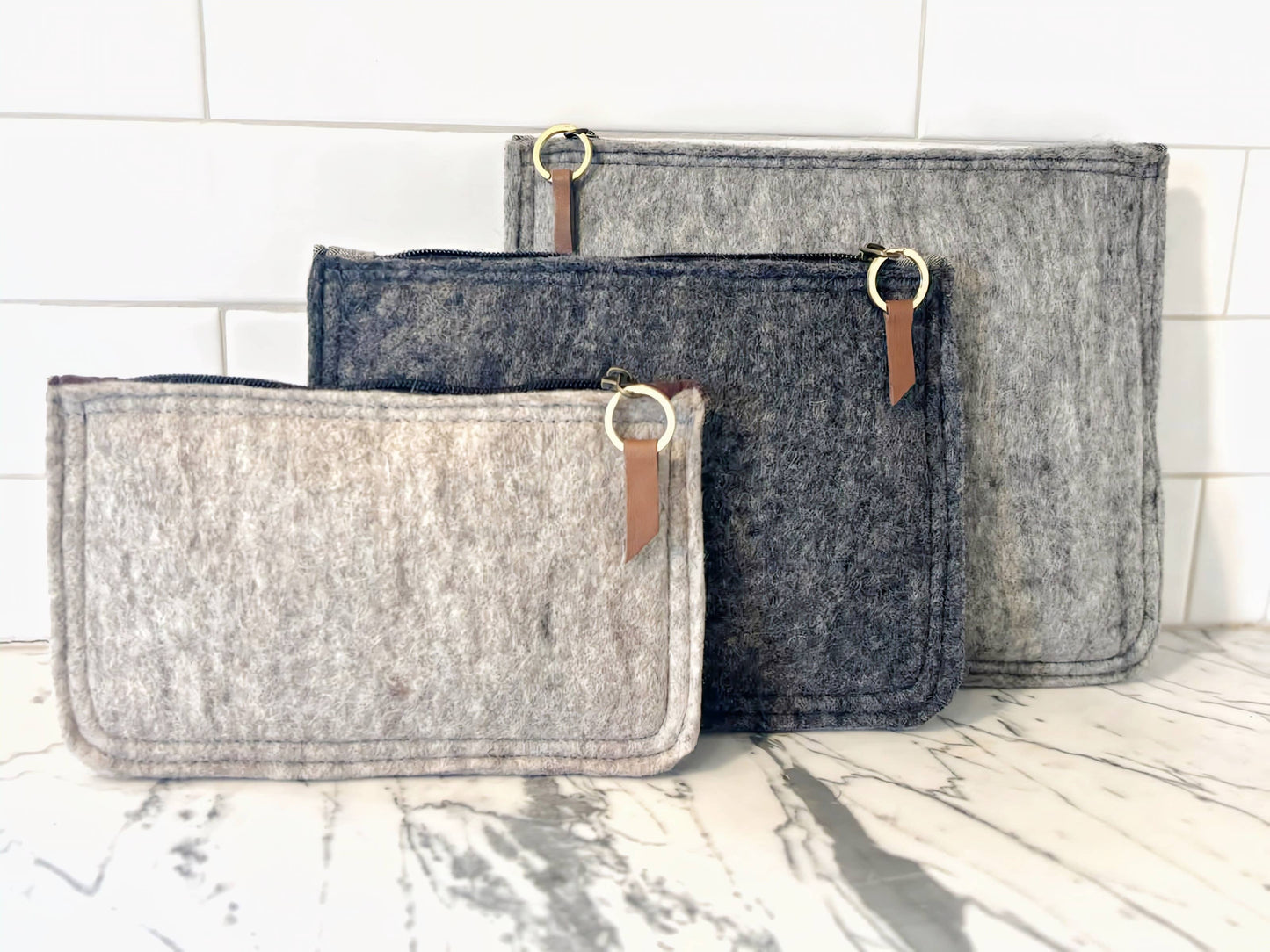 Felted Wool Pouch - Small Modern Two-Tone