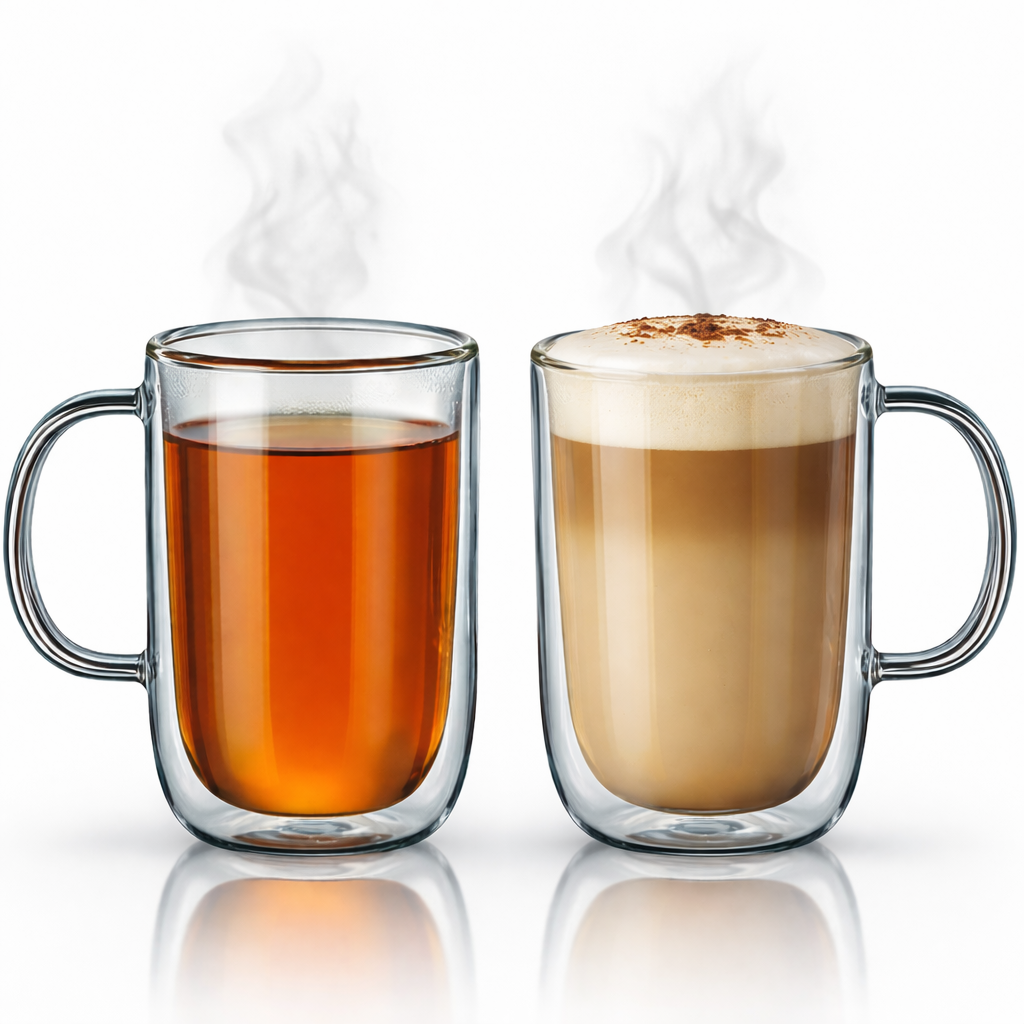 Large Double Wall Glass Mug Set 2, 16 oz for Tea Coffee Cappuccino