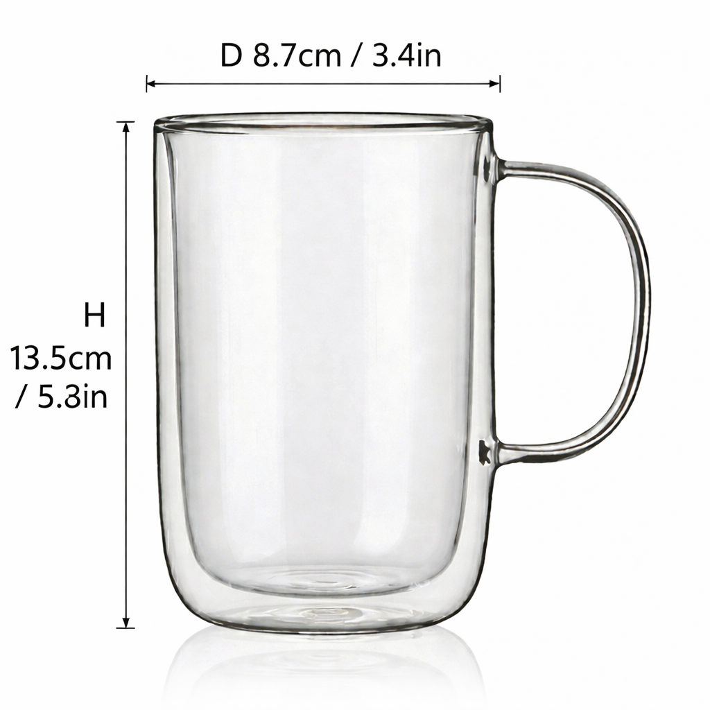 Large Double Wall Glass Mug Set 2, 16 oz for Tea Coffee Cappuccino