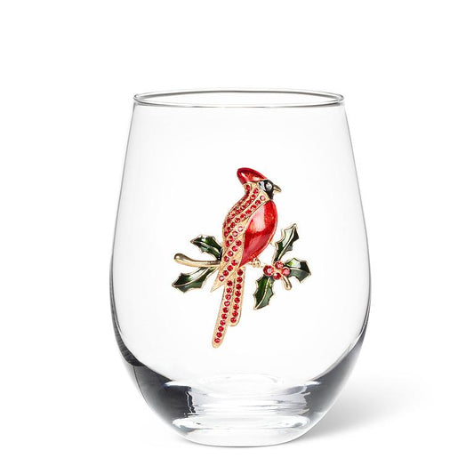 Stemless Wine Glass with Jewel Cardinal