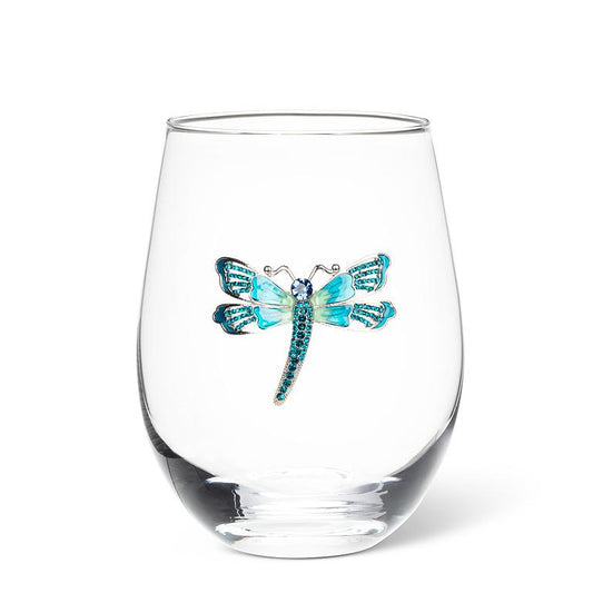 Stemless Wine Glass with Jewel Dragonfly
