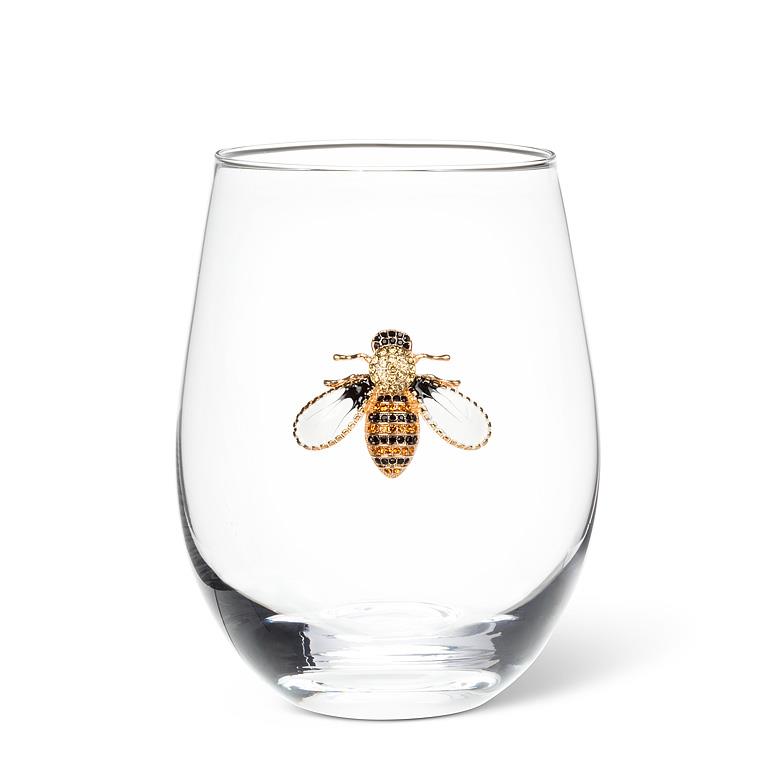 Stemless Wine Glass with Jewelled Bee