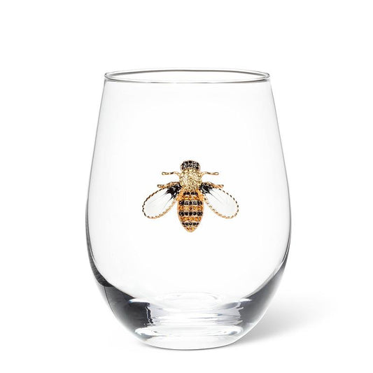Stemless Wine Glass with Jewelled Bee