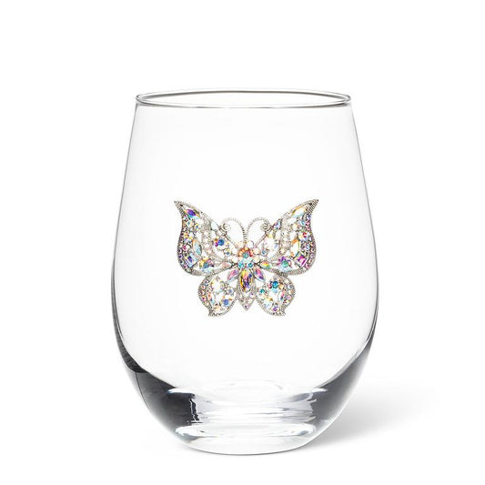 Stemless Wine Glass with Jewel Butterfly