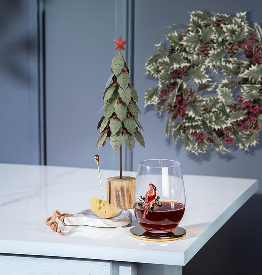 Medium Holly Tree on Log Base