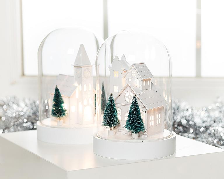 Church and Tree Cloche with LED Light - Abbott Collection