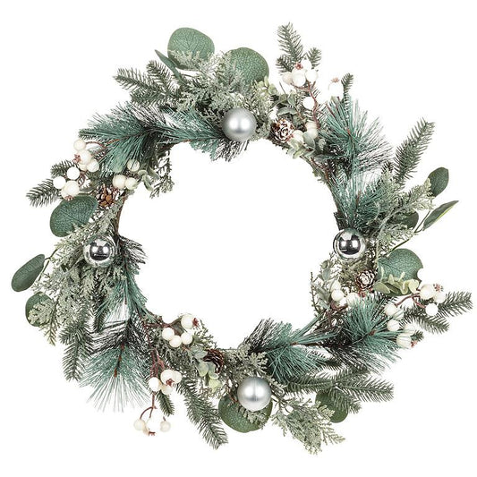 Pine, Eucalyptus and White Berries Wreath 18"