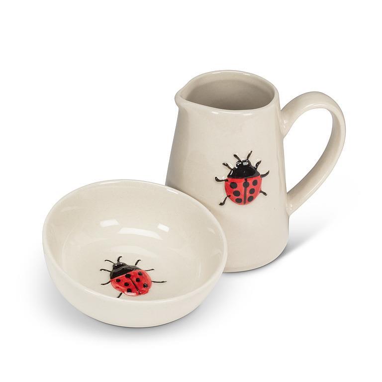 Stoneware Lady Bug Mini Jug and Mini Bowl