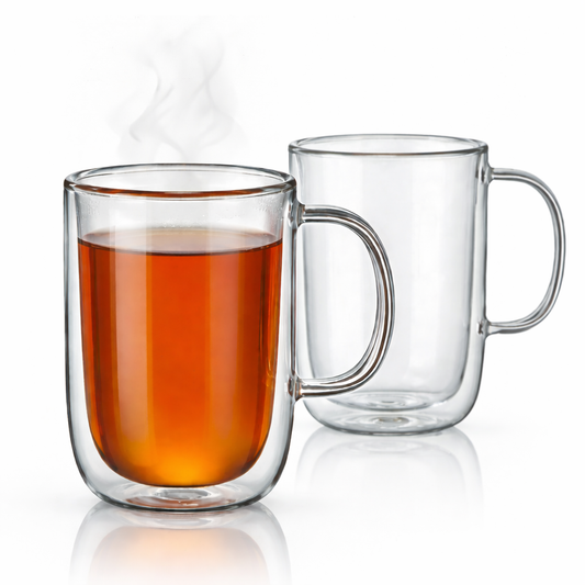 Large Double Wall Glass Mug Set 2, 16 oz for Tea Coffee Cappuccino