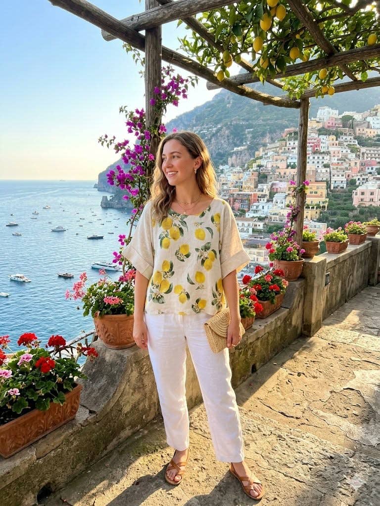 Linen top lemon print