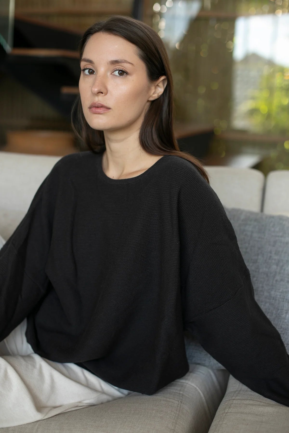 Sara Ribbed Crew Sweater in Organic Cotton - One Size