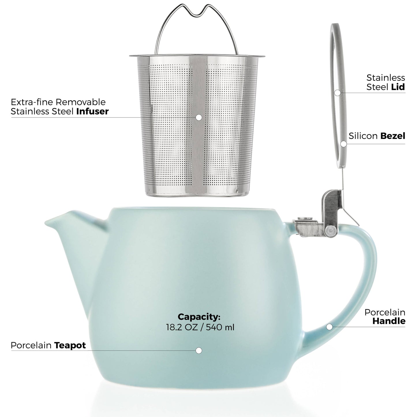 Pluto Porcelain Teapot with Metal Infuser 18.2oz