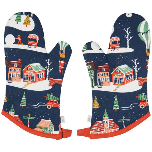 Candy Cane Lane Christmas Oven Mitts and Pot Holder Set of 3