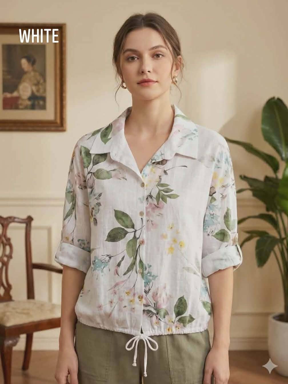 Cotton printed button up top