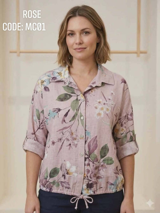 Cotton printed button up top